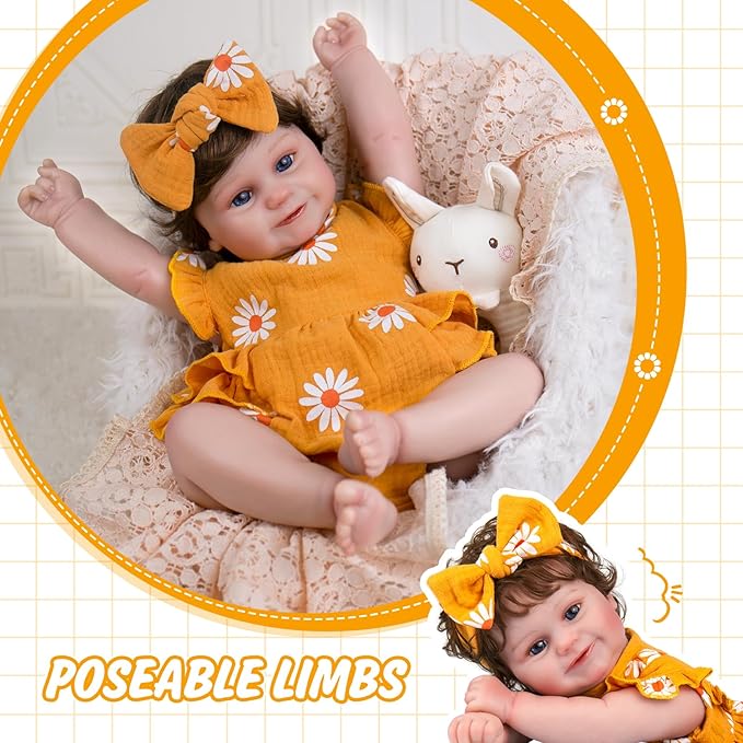 Aori Lifelike Reborn Baby Dolls - 20'' Realistic Laughing Newborn Baby Girl with Weighted Cloth Body and Wig Hair, Reborn Doll Gift for Girls Kids Adults 3+