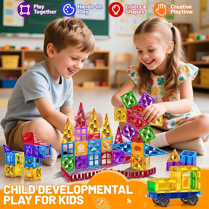 Magnatiles for Toddlers 1-3, Toddler Magnet Building Blocks Tiles Toys for Kids Ages 1-3 4-8, Preschool Learning Sensory Educational Gifts Toys for Boys and Girls 3+ Year Old