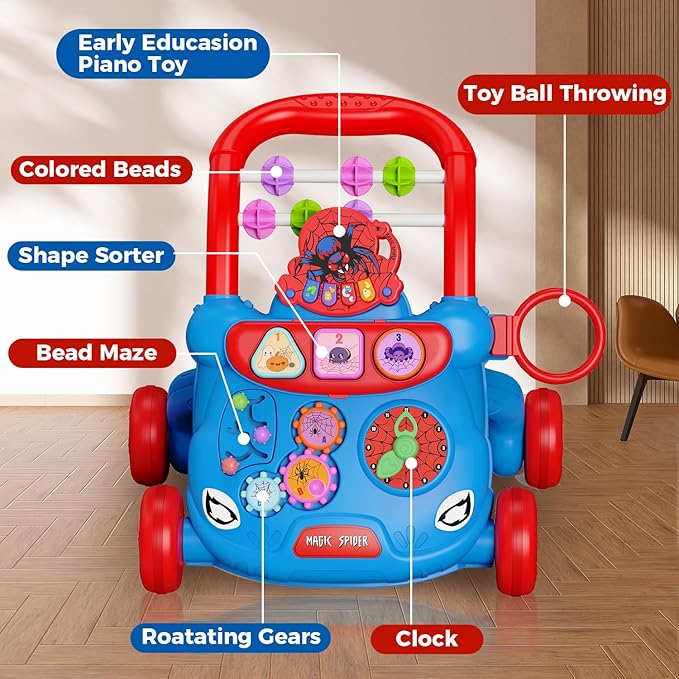 Baby Walker Toys,Push Walker for Boys & Girls Learning to Walk,Sit to Stand Early Educational Toys,Activity Center for Infant,Christmas Birthday Gift for Toddler 6-18 Months,Red
