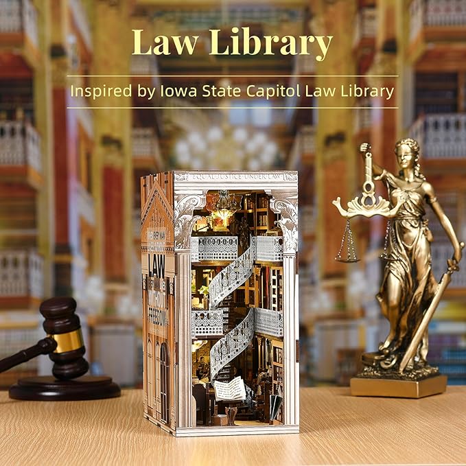 Book Nook Kit, DIY Booknook Miniature House Tiny House 3D Wooden Puzzle Dollhouse Kit for Adults and Teens (Law Library)