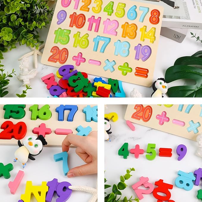 LovesTown Wooden Puzzles for Kids, Montessori Number and Shape Puzzles, Preschool Educational Toddler Puzzle Toys for Boys Girls