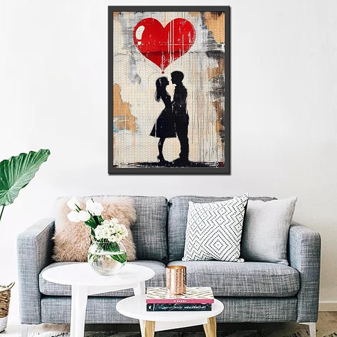 Tucocoo Love Street Art Jigsaw Puzzle 1000 Pieces Puzzles for Adults, Banksy Couple Modern Art Jigsaw Puzzles for Difficult Challenging Family Activity Games DIY Crafts Puzzle for Home Decor Gifts
