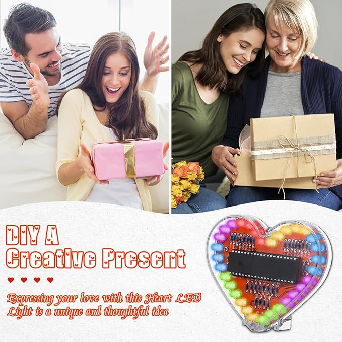 Soldering Practice Kit, ICSTATION Heart Shaped LED Light Soldering Project RGB LED DIY Electronic Kit for Beginners Diyers Student STEM Education and Father's Day Present