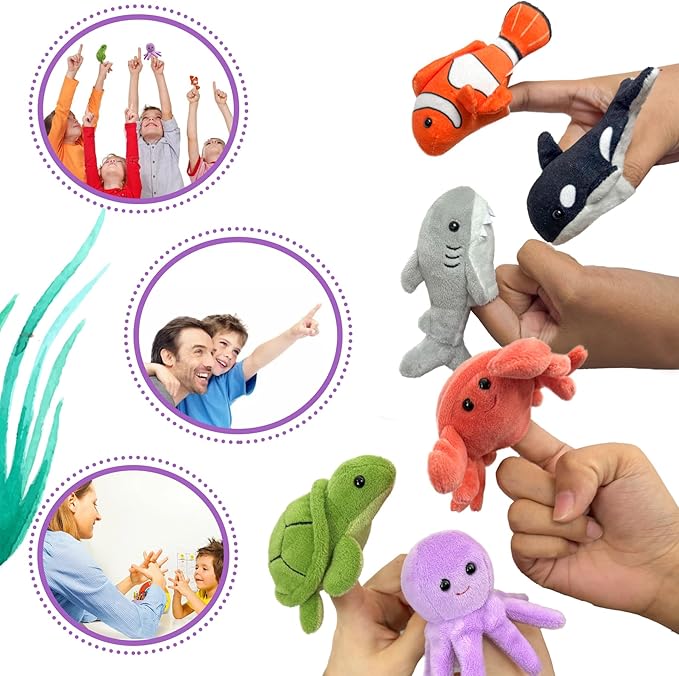 6pcs Finger Puppets Set, Cute Sea Animal Finger Puppet for Role-Playing Mini Hand Puppets Suitable for Kids,Sea Animal Puppets for Storytelling, Realistic Finger Puppet for Toddlers.