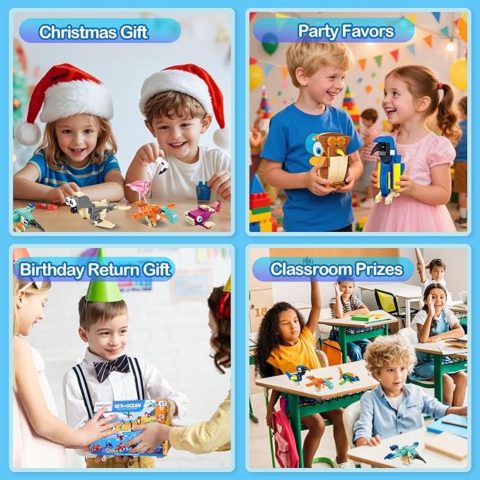 24 Pack Party Favors for Kids, Ocean Animals Building Block Sets, Small Building Bricks Toy for Goodie Bags Stuffer Classroom Prizes, Christmas Birthday Gift for Boys Girls Ages 6-12
