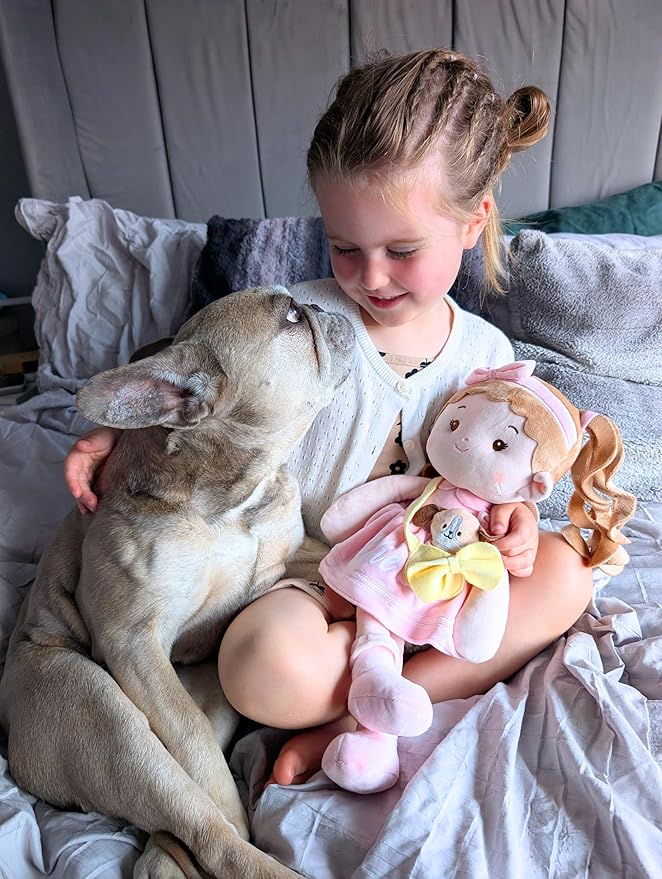 LeyaDoll Personalized Soft Baby Doll Toys (16''), My First Baby Rag Doll for 1 Year-Old Girl Birthday Gift, Christmas Plush Toys Gift for Toddler Kids Infants-Daydream-Mia-and-Her-Pet-Dog