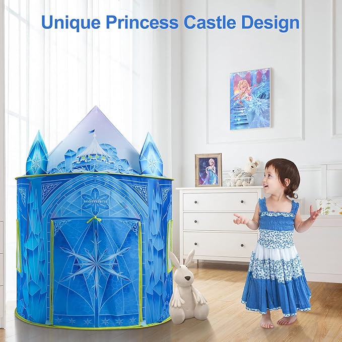 Princess Play Tent, Frozen Toy for Girls, Ice Castle Kids Tent Indoor and Outdoor, Large Imaginative Playhouse with Carrying Bag for 1 2 3 4 5 6 7 8 9 Years Old Girls, Christmas & Birthday Gift