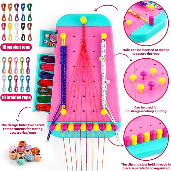 MEUNEAR Friendship Bracelet Kit Bracelet Making Kit DIY Craft Kits for Girls Kids Christmas Birthday Gifts Friendship Bracelet String with Weaving Board 10 Colors Thread Beads and Stickers