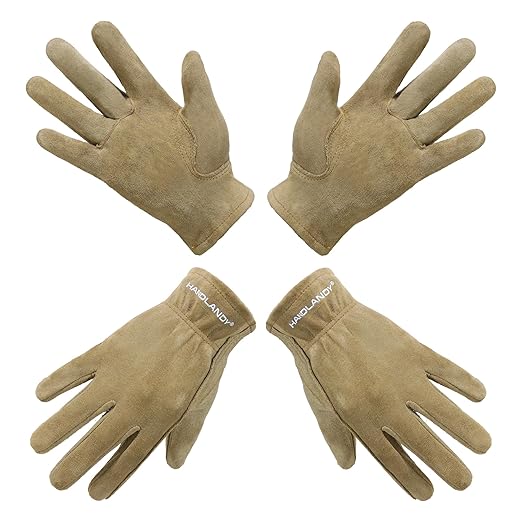 HANDLANDY Kids Genuine Leather Work Gloves for ages 3-11, Children Gardening Gloves for Boys, Girls (Medium (for age5-7), 2 pairs)