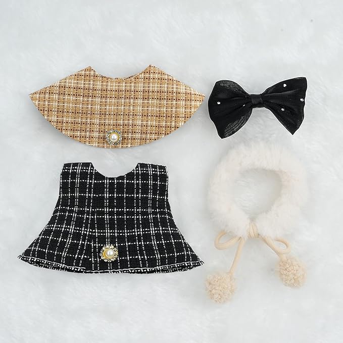 17cm Doll Clothes Set-Adorable Outfits for Dolls-Stylish Accessaries Clothes Dress-Up-Replaceable Clothing Collections, Includes Hat, Top, Skirt(Black-Style B)