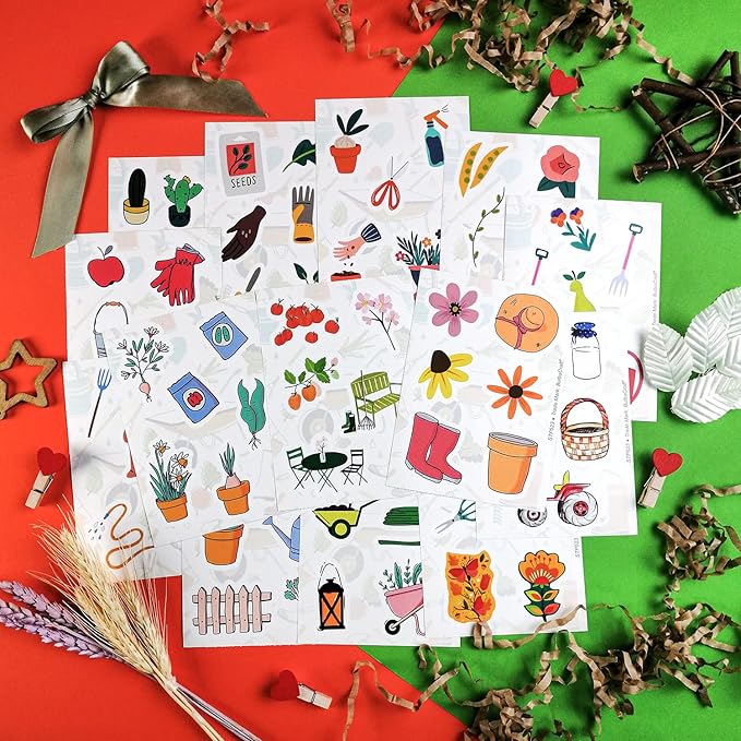 BulbaCraft 100Pcs Garden Stickers, Gardening Stickers for Scrapbooking, Garden Party Favors, Planting Gardening Gifts for Girls, Gifts for Women & Men