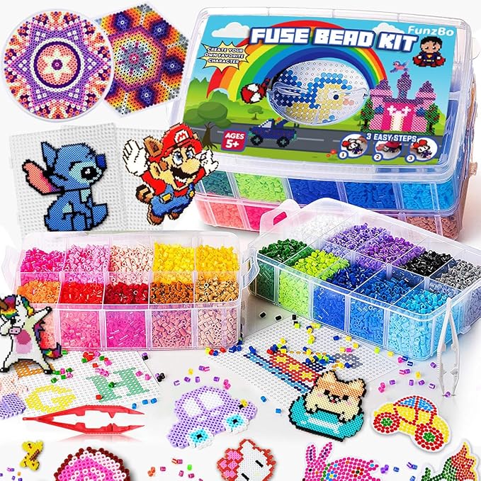 FUNZBO 23000 5mm Fuse Beads Kit - 22 Colors | 106 Patterns, Home School Arts and Crafts Supplies for Kids, Toys Set, Art Decorations for Room, Gifts for Girls and Boys Age 5+
