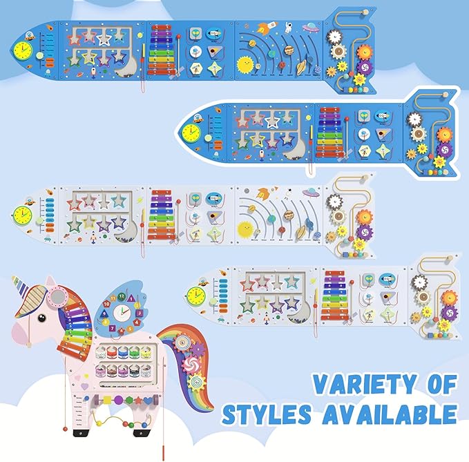 Rocket Activity Wall Busy Board Panels - Sensory Wall Panel for Kids, Montessori Toddler Wall Activity Board, Wall Toys for Toddlers 3, Activity Cube, Wall Activity Boards, Blue(4PCS)