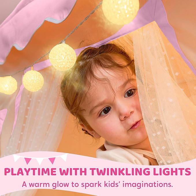 SYNCFUN Play Tent for Kids,Indoor & Outdoor Tent with Blanket,LED Lights & Flags for Toddler,Spacious 51*35*52 Inch,Playhouse for Kids,Ideal Private Space for Reading & Play for Boys & Girls Age 3-7