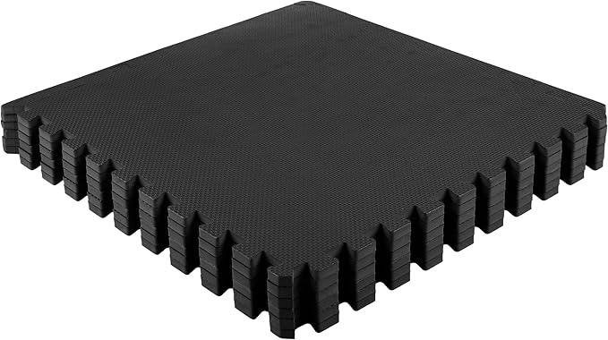 EVA Foam Mat Tiles 6-Pack - 24 SQ FT of Interlocking Padding for Garage, Playroom, or Gym Flooring - Exercise Mat or Baby Playmat by Stalwart (Black)