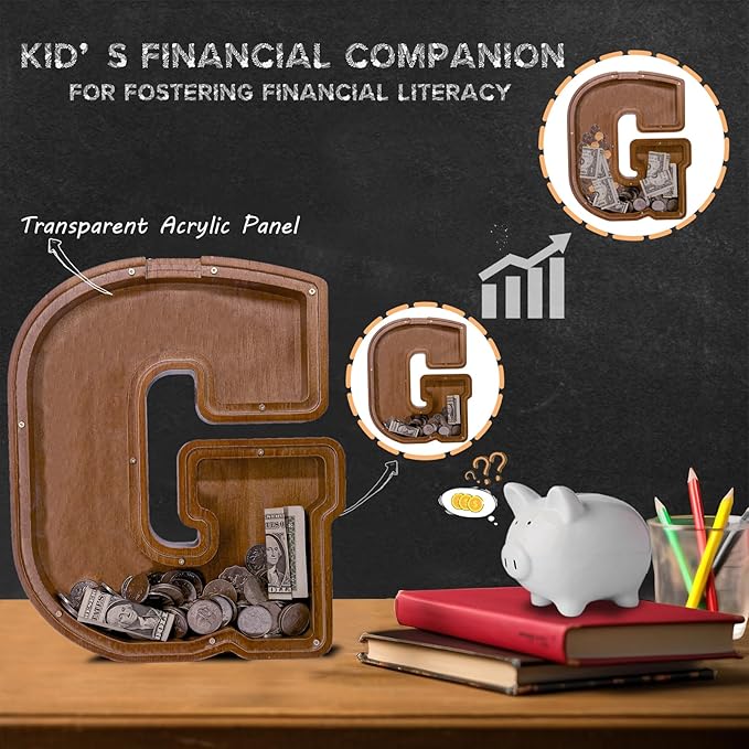 Wooden Letter Piggy Bank for Kids Larger Letter Piggy Bank for Boys and Girls Personalized Piggy Bank Initial Coin Bank Wood Kids Money Bank for Birthday and Festival