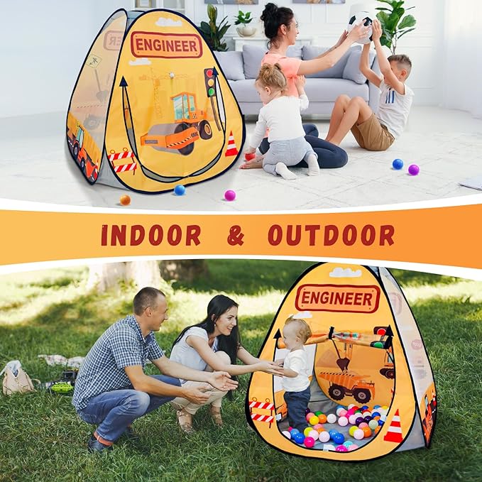 1pc Engineering Car Kids Pop up Play Tent, Ball Pit for Toddlers, Indoor Outdoor Playhouse Castle Toys, Baby Boys Girls for 4 5 6 7 Years Old (Balls Not Included)
