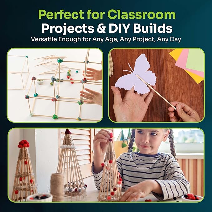 Mart Cobra Wooden Dowel Rods - 200 Pack– 1/8" x 6" Precut Birch Hardwood Dowels, Craft Sticks – Smooth, Food Safe – Small Wood Rods for Art, Crafting, Modeling, Centerpieces, Lollipop Sticks for Craft