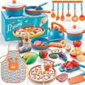 Play Kitchen Accessories - 46Pc Kids Kitchen Playset with Kids Pots and Pans Playset, Pizza Toy, Play Food with Play Fruit Veggies, Kitchen Toys, Cooking Utensils Toy, Apron, Boys Girls Gift