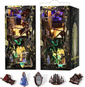 DIY Book Nook Kit for Adults, 3D Wooden Puzzle Bookend Bookshelf Insert Decor with LED Light and Dust Cover (Down The Rabbit-Hole Alice in Wonderland)