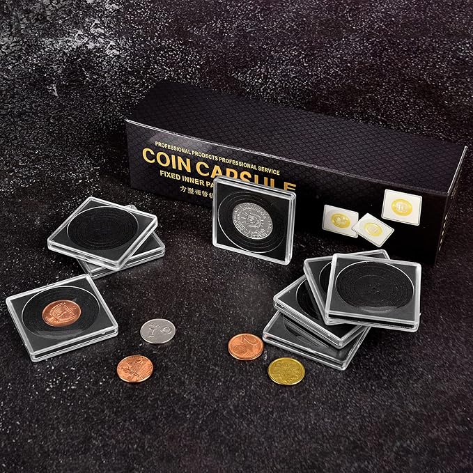 Coin Snap Holders, 20 Pieces Silver Dollar Coin Holder, Coin Capsule Storage Box with 5 Size (20/25/30/35/40 mm) Adjustable Gaskets, Coins Collection Supplies for Collectors-(Black, 20 pcs)
