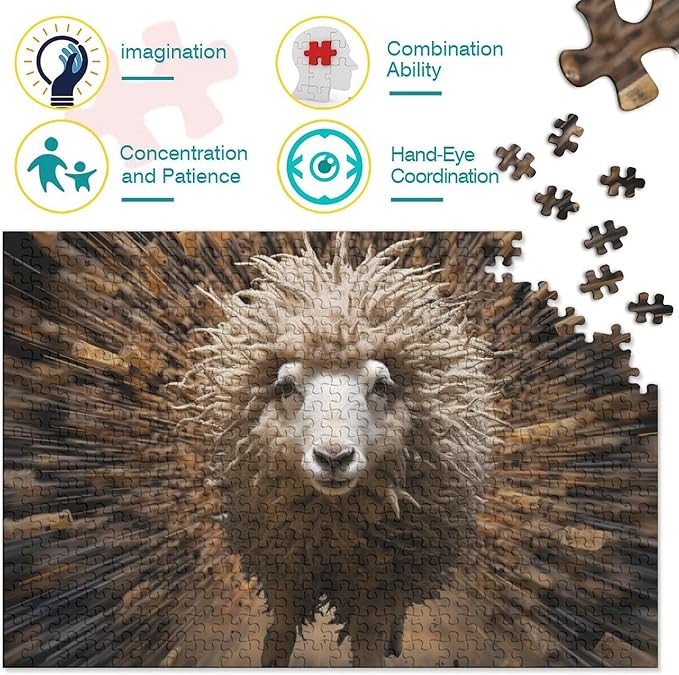 Sheep 500 Pieces 3D Animal Thickened Wooden Jigsaw Puzzles Adults Fun Toy Intellectual Game Home Decoration Education Game Stress Relief Toy Premium & Durable 500pcs (52x38cm)