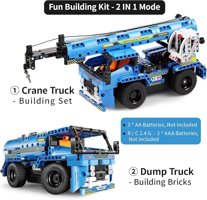 Remote Control Building Toys, 2-in-1 Technic Vehicle Building Kits for Boys Age 8-12, Construction Erector Set Crane Truck Build Model for Boys Girls