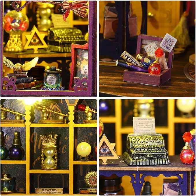 Miniature House Kit, Tiny House Kit with Light, DIY Mini House Building Kits for Adults to Building, Unique Gift for Birthday Christmas, Magic Station