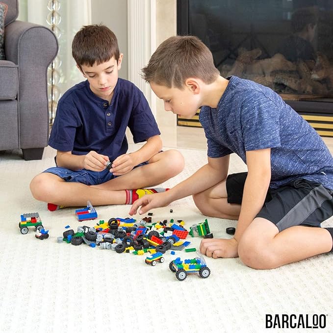 Barcaloo 400 Piece Wheels and Axles Sets, Building Bricks Car Parts and Pieces Kit - Car Building Set with Wheels, Axles & Windshields and Bonus Bricks