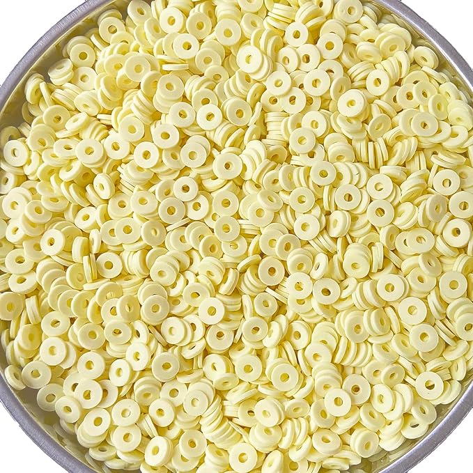 3000Pcs Clay Beads Flat Round Polymer Bead Vinyl Heishi Beads Flat Round Polymer Bead Flat Clay for Jewelry Making Necklace Bracelet (02-Light Yellow)