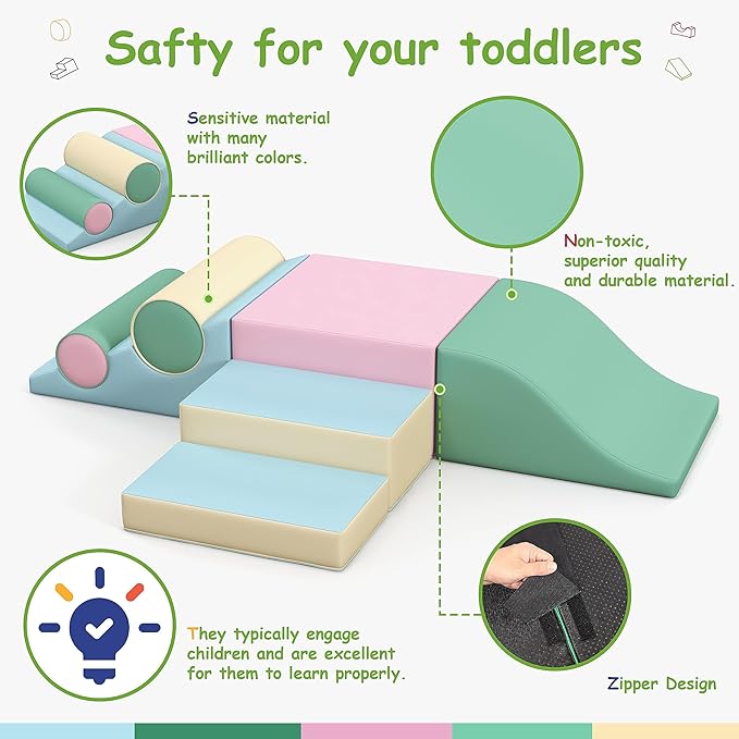 Betterhood Toddler Climbing Toys Indoor, 2 PCS Climb and Crawl Activity Playset for Toddlers 20" L x 20" W x 10" H, Colorful Climbing Blocks Structure for Indoor Active Play Blue/Green