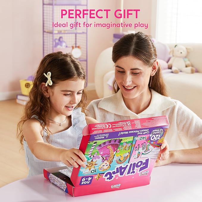 Klever Kits Princess Foil Art Kit for Kids - Arts & Crafts Supplies, Mess Free Coloring, Foil Foam Stickers, Creative Travel Toys, Birthday Gifts for Boys & Girls Ages 4 and Up