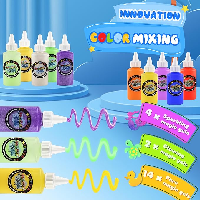 Magic Water Elf Toy Kit, Waters Pets, Aqua Water Gel with 20 Magic Gels and 20 Shape Molds, DIY Squishy Maker Kit, Kids Summer Crafts，Make Your Own Squishies Toys Crafts for Boys & Girls