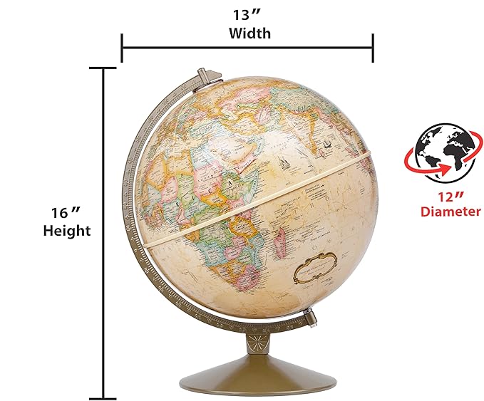 Replogle Globes Franklin World Globe, Antique Ocean, 12-Inch Diameter, Raised Relief (3-Dimensional Relief of Major Mountain Ranges). This Easy to assemble globe features over 4000 place names including political borders and provincial borders, shippin...