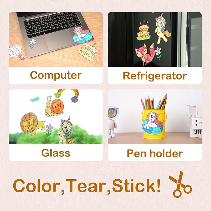 YPLUS Children Drawing Roll, Coloring Paper Roll for Kids, 120 x 11.8 Inch Sticky DIY Painting Drawing Paper Rolls for Toddler, Kids' Gift, Party Activities, Wall Coloring Paper Stickers - Unicorn