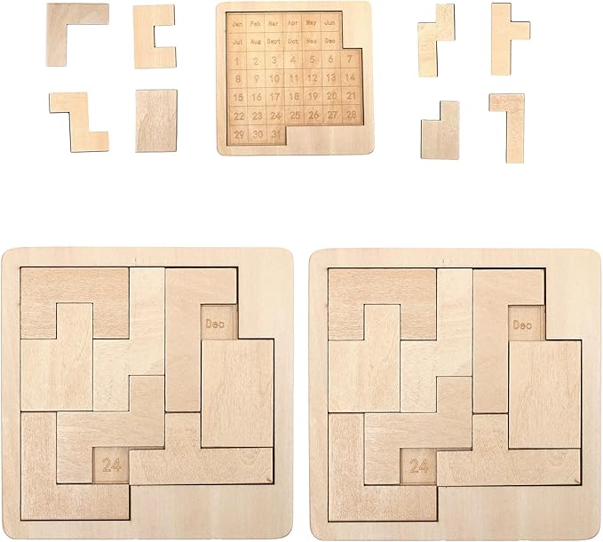 Daily Calendar Puzzle for Adults,A Puzzle to Challenge 365+ Date,Office Logic Wooden Puzzles (2 Pack)