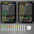 PigPotParty Black Acrylic Magnetic Chore Chart for Multiple Kids, 12"x16" Reward Responsibility Chart, 2 Pcs Daily Weekly Dry Erase Fridge Chore Board Checklist for Teens Adult, w/ 12 Markers & Towel
