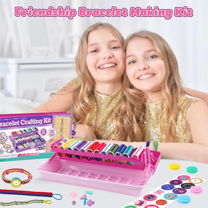 Hewaurorion Friendship Bracelet Making Kit Toys, Arts and Crafts String Maker Tool for Kids Ages 8-12, Bracelet DIY Christmas Birthday Present Gifts for Teen Girls (Rose)