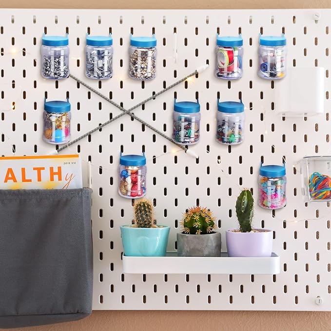 Unittype 20 Set Pegboard Organizer Accessories Peg Boards Jars with Lids Plastic Pegboards Bins Storage Containers Clear Peg Board Wall Organizer for Garage Sewing Office Home Supplies(Dark Blue)