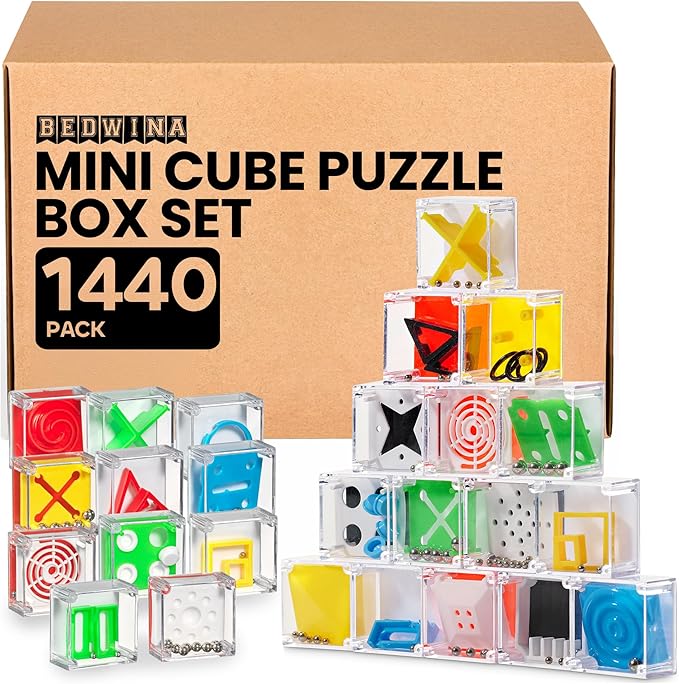 Bedwina Mini Cube Puzzle Box Set, 1440-Pack Balance IQ Party Favor Games for Kids, Teens, Adults, 1.5 Inch Mini Games for Kids 3D Brain Teaser Maze Ball Mini Puzzles Toy Stocking Stuffers Bulk