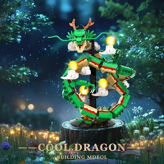 Dragon Building Set for Adult Boys Girls 14+, 1826 Pcs Chinese Loong with 7 Light Beads Collectible Display Model Home Office Decor, Animal Toy Building Block Set, Creative Birthday Gifts