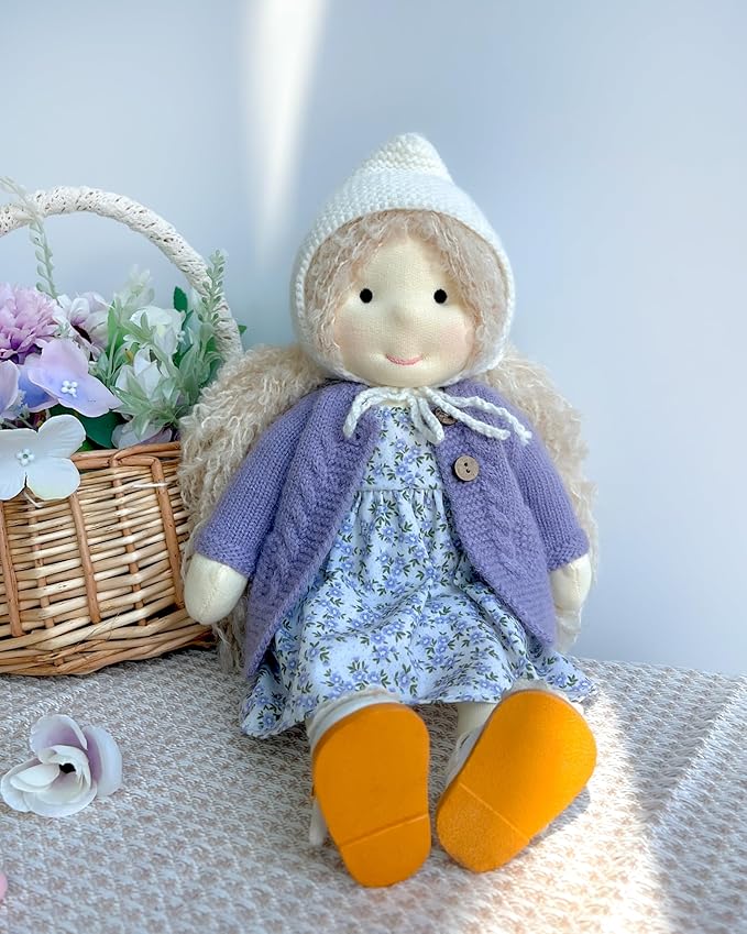 BlissfulPixie Handmade Waldorf Doll- Bunny 12", Soft Girl Rag Doll with Cute Stuffed Plush, Ideal First Doll for Babies & Toddlers
