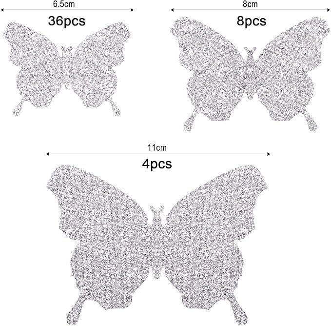 BBTO 48 Pieces Butterfly Wall Decor DIY Mirror 3D Butterfly Stickers Removable Decals for Home Bedroom School Bathroom Living Room Decor(Glitter Silver)