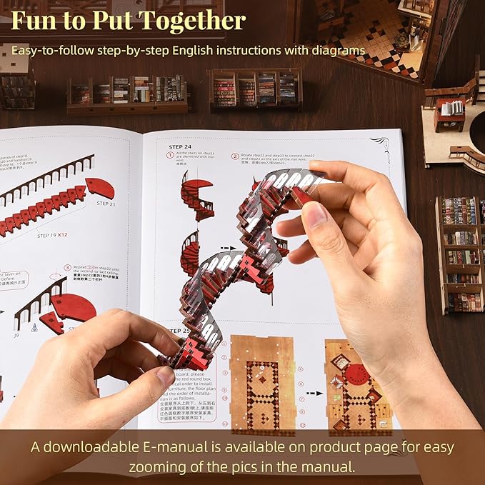 Book Nook Kit, DIY Miniature Dollhouse Booknook Kit, 3D Wooden Puzzle Bookend Bookshelf Insert Decor with LED Light for Teens and Adults (Abbey Library)