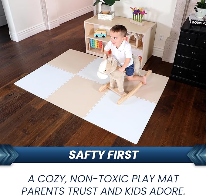 FlooringInc's Rainbow & Natural Harmony Playmat - Kid Safe Foam Floor Tiles with Removable Edges - 2'x2', 1/2" Thick (Earthy, 24 Tile Pack)