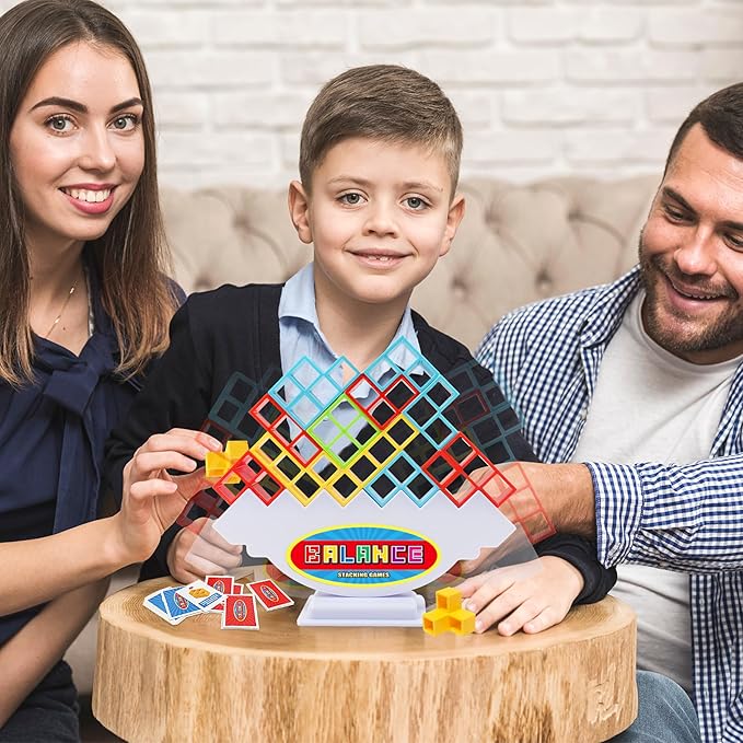 FAVANTIME 32pcs Stacking Game Tetra Balance Tower Stacking Blocks Board Games for 1-4 Players Family Games for Kids, Adults, Party, Travel Team Building Blocks Toys