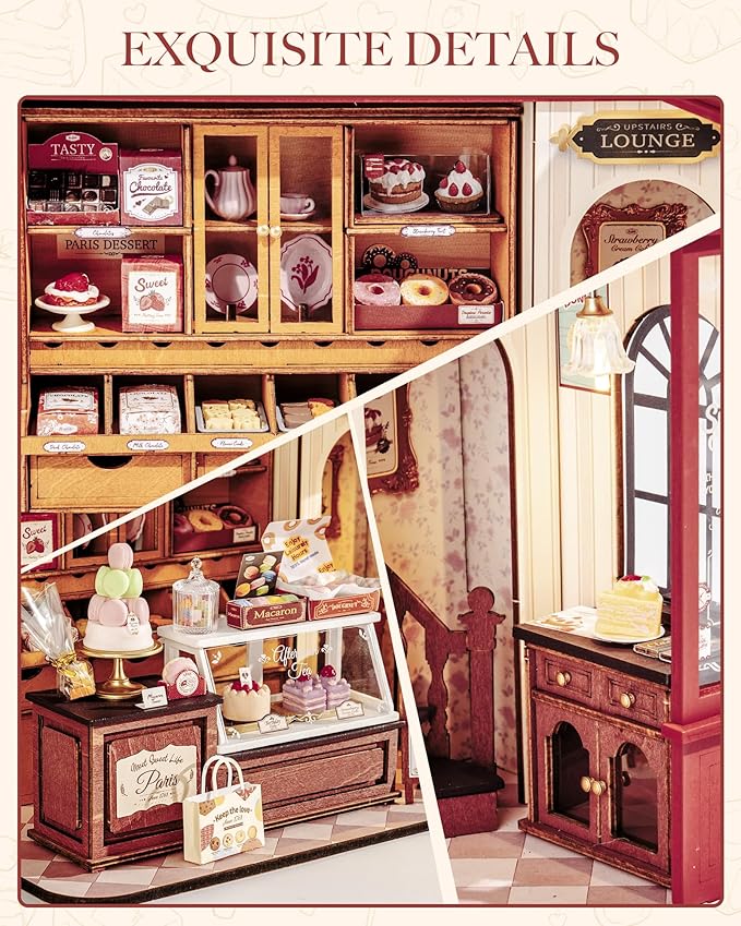 ROBOTIME DIY Miniature House Kit, Mini Wooden Dollhouse Kit for Adults, Building Kit with LED Light, Diorama Model,Halloween/Christmas/Birthday Gifts for Family/Friends (Honey Dessert Talk)