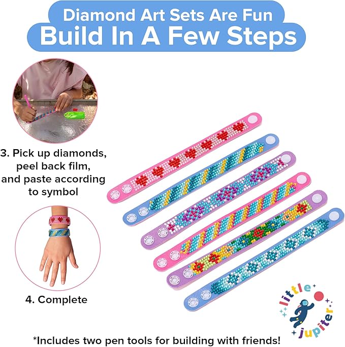 Diamond Art Bracelet Kit - Includes 6pcs - Bracelet Making Kit for Girls - Diamond Art Kits for Kids - Kids Diamond Art - Gem Art for Kids - Diamond Art for Kids - DIY Bracelet Making Kit for Girls