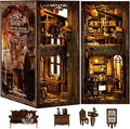 DIY Book Nook Kit 3D Puzzles for Adults Miniature House Kit Wooden Bookends Booknook Bookshelf Insert Decor with LED Lights Wood Crafts Gifts for Book Lovers - Serenity Coffee House
