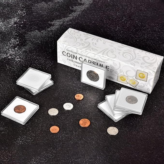 Coin Snap Holders, 40 Pieces Silver Dollar Coin Holder, Coin Capsule Storage Box with 5 Size (20/25/30/35/40 mm) Adjustable Gaskets, Coins Collection Supplies for Collectors (White, 40 pcs)